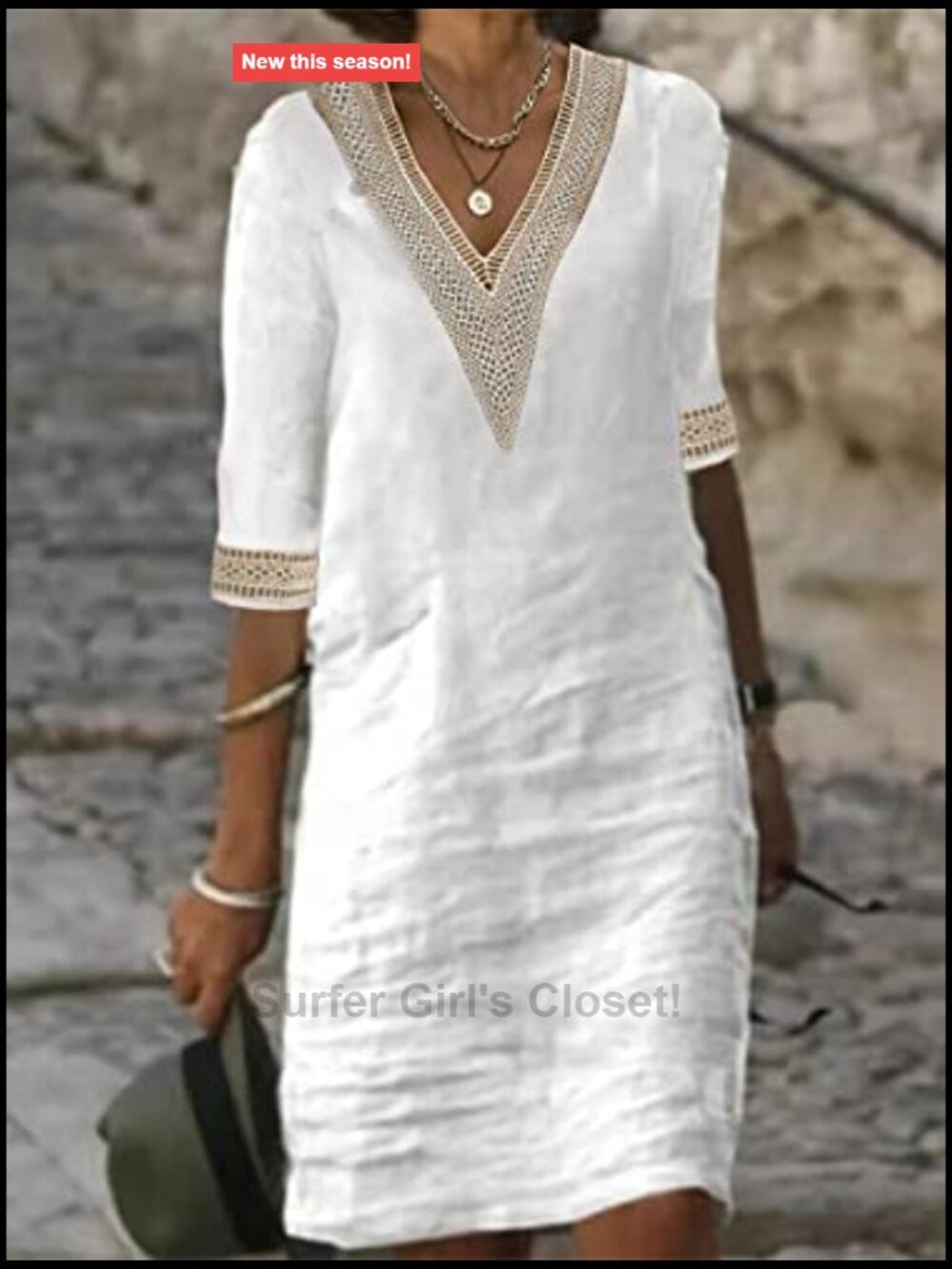 Women's Half Sleeve V-Neck Lace Ruffled Summer Dress Casual Ethnic Solid Basic - Picture 2 of 4